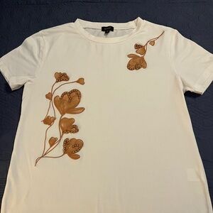 Embroidered White and Brown Short Sleeve Tee